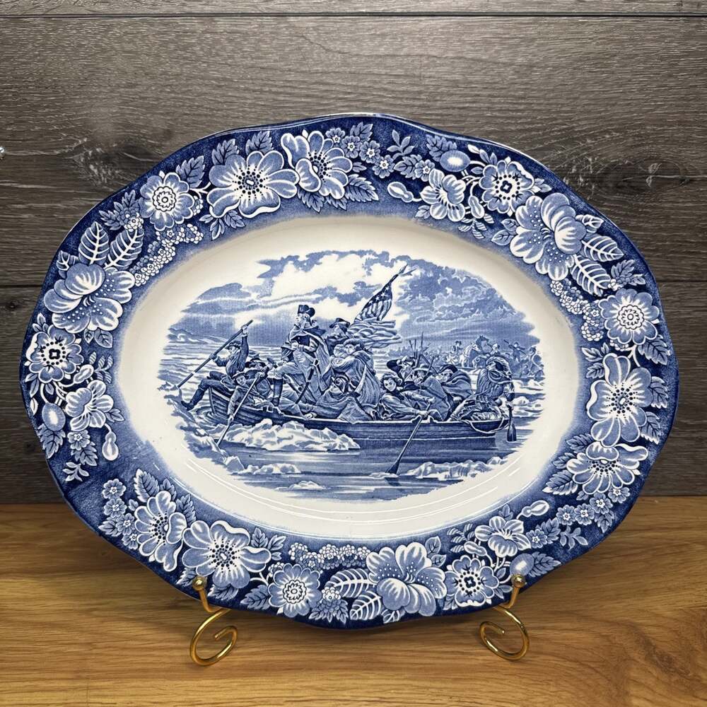 Liberty Blue Washington Crossing Delaware 14" Oval Serving Platter England